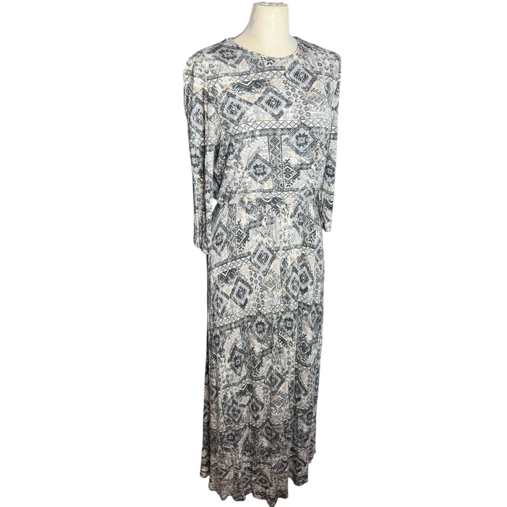 Cavalier Womens Geometric Tribal Print Maxi Dress Long Sleeve Grey M M563L